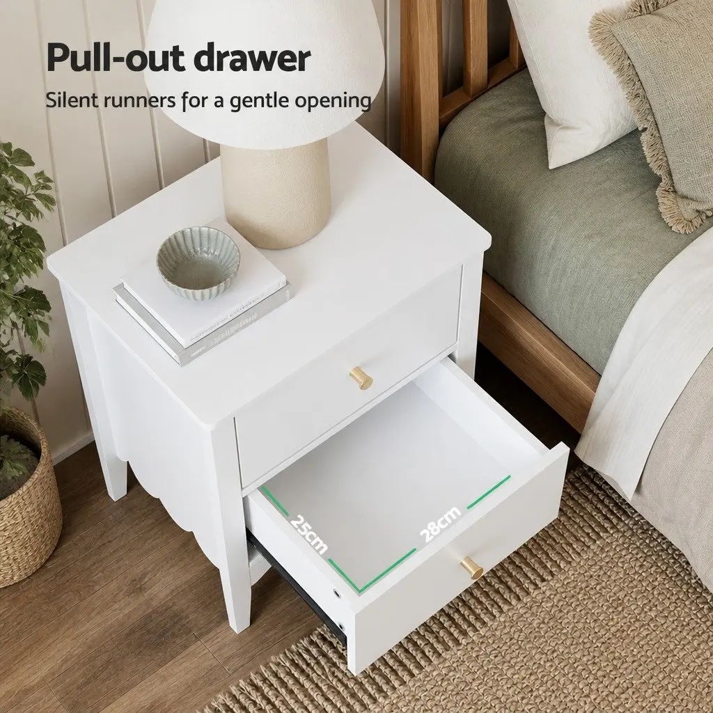 White Bedside Table with 2 Drawers for Bedroom Storage