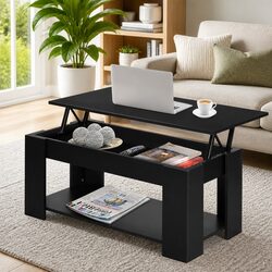 Black Lift-Top Coffee Table with Storage Compartment