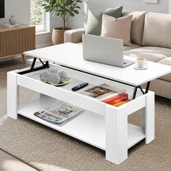 Lift-Top Coffee Table in White with Storage Features