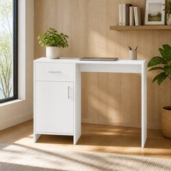 White Computer Desk with Storage Drawer Cabinet 100CM