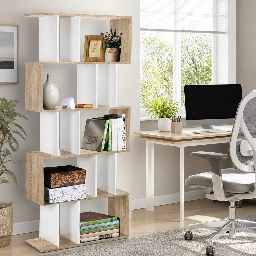 5 Tier Display Shelf Sturdy Construction 80 x 30 x 180cm White and Wood Brown