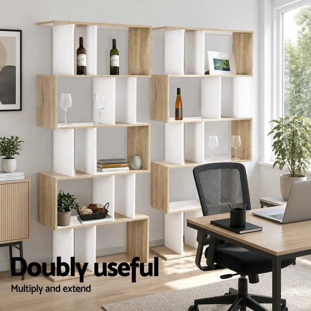 5 Tier Display Shelf Sturdy Construction 80 x 30 x 180cm White and Wood Brown