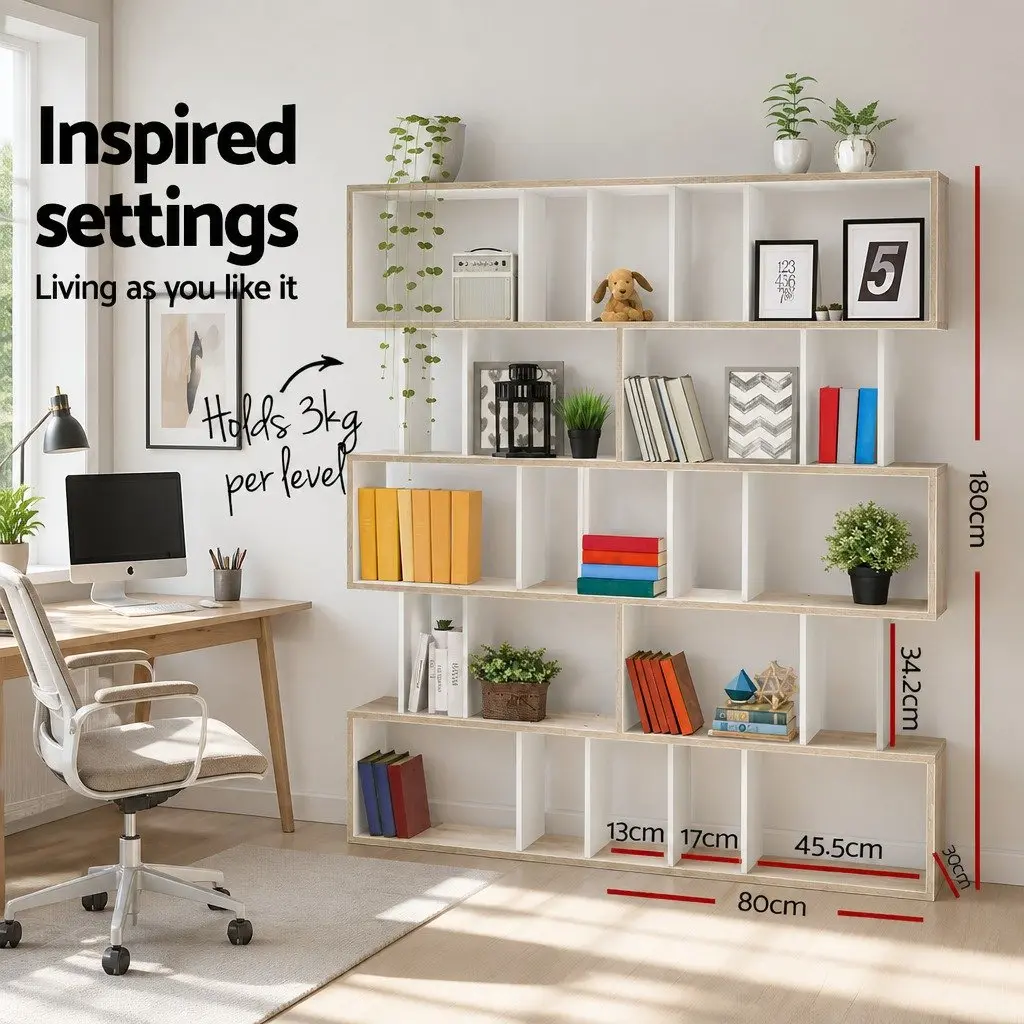 5 Tier Display Shelf Sturdy Construction 80 x 30 x 180cm White and Wood Brown