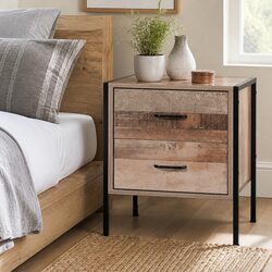 Two-Drawer Bedside Table in Black and Dark Oak