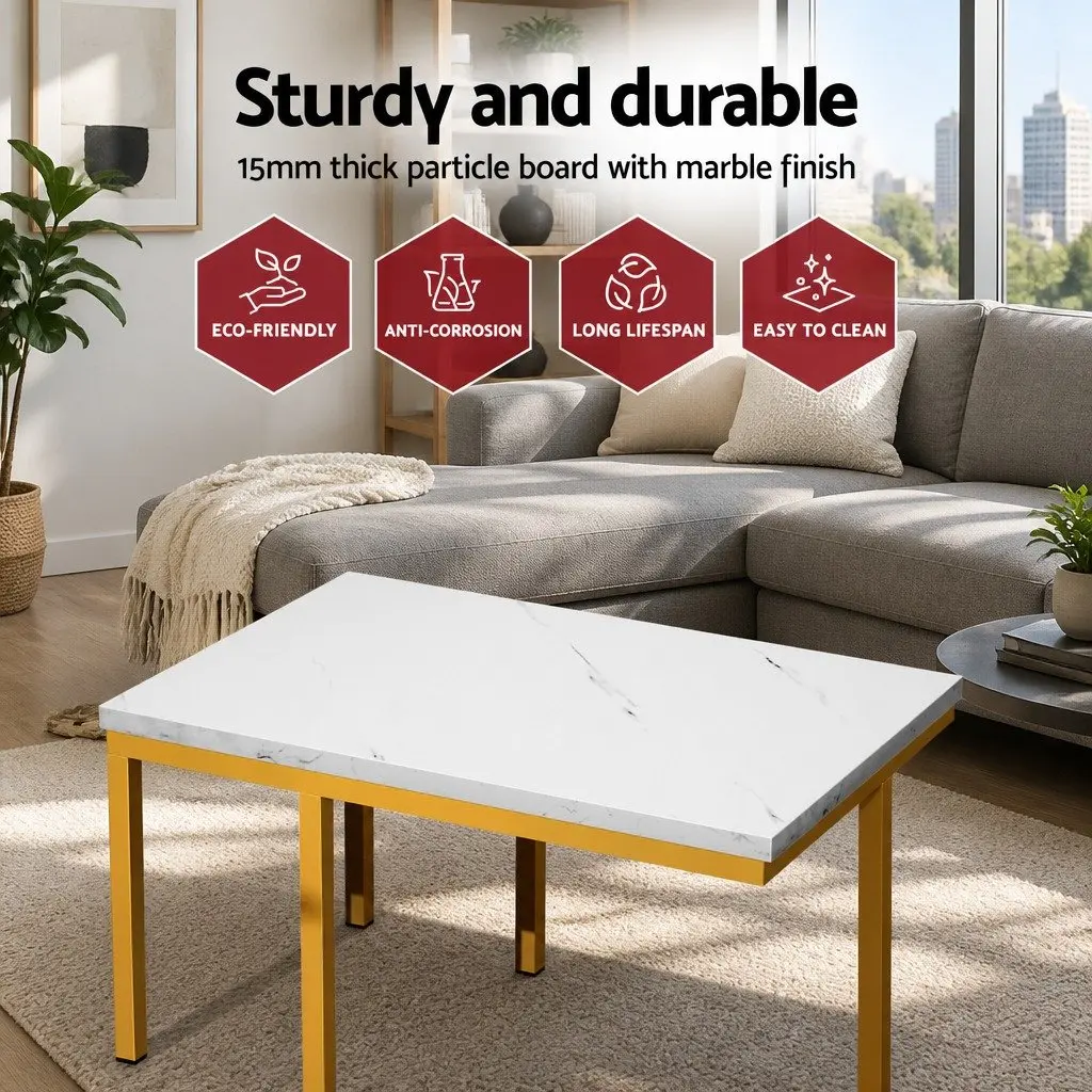 Side Table Coffee Table Marble Effect White Industrial Style Living Room