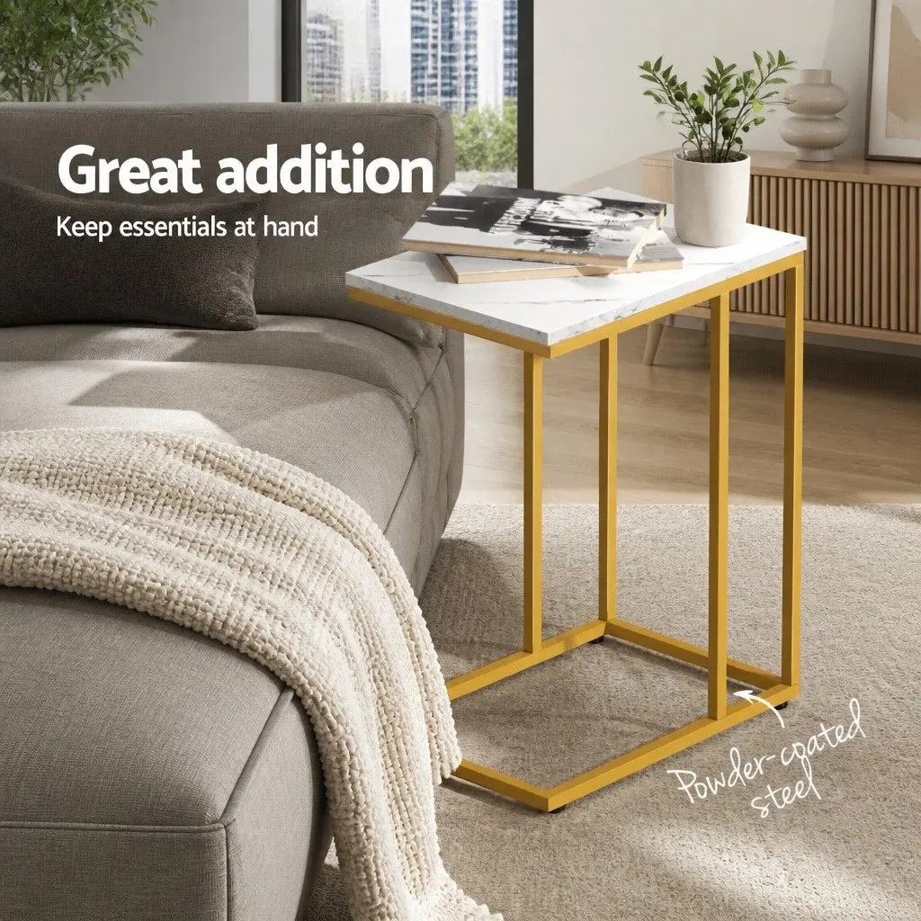 Side Table Coffee Table Marble Effect White Industrial Style Living Room