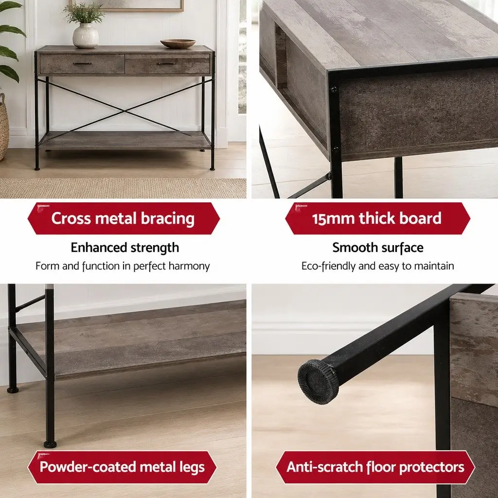 Console Table Storage 100cm Rustic 2 Drawers Particle Board