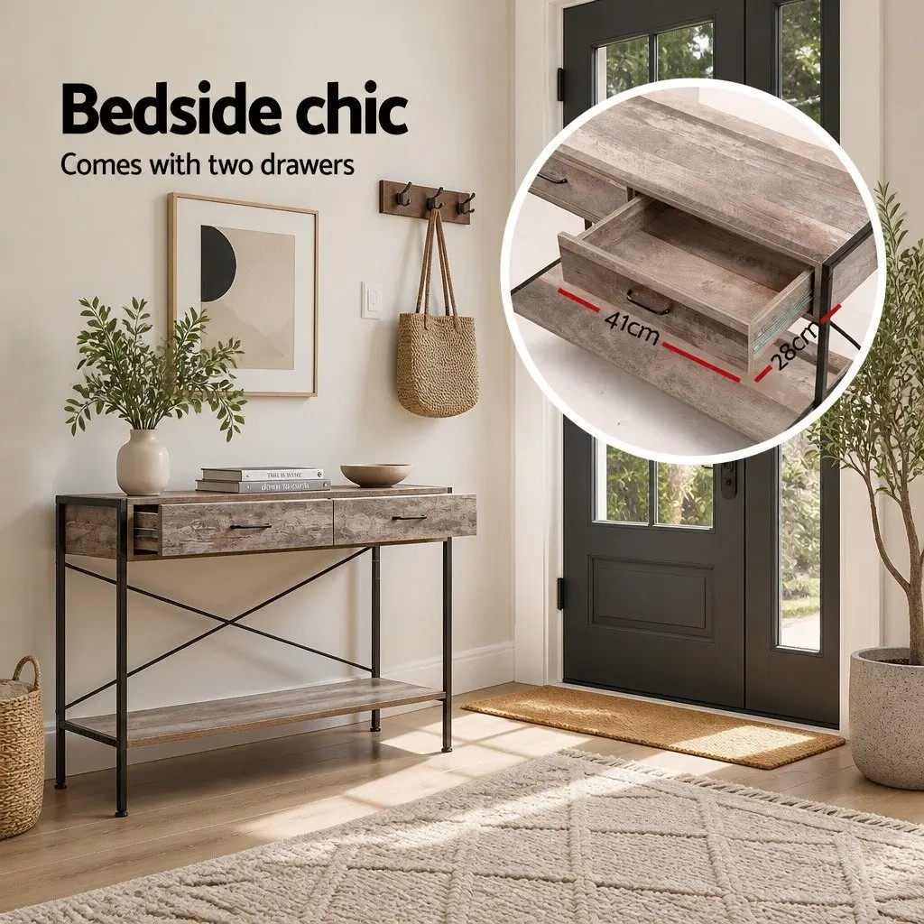 Console Table Storage 100cm Rustic 2 Drawers Particle Board