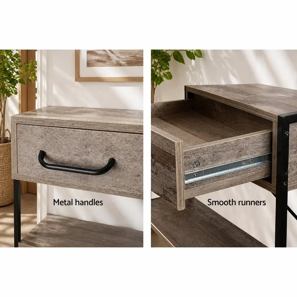 Console Table Storage 100cm Rustic 2 Drawers Particle Board