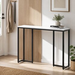 Industrial Style White Console Table with Marble Top