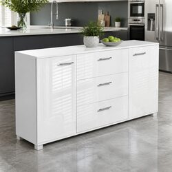 White Gloss Buffet Sideboard with Drawers and Cupboards