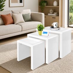 Set of 3 Nesting Coffee Tables with Glossy White Finish