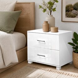 White High Gloss Bedside Table with Two Drawers