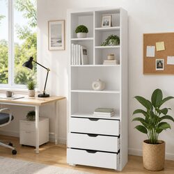 Precise White Bookshelf with Storage Drawers