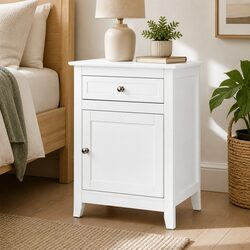 White Nightstand with Storage Drawers and Cabinet
