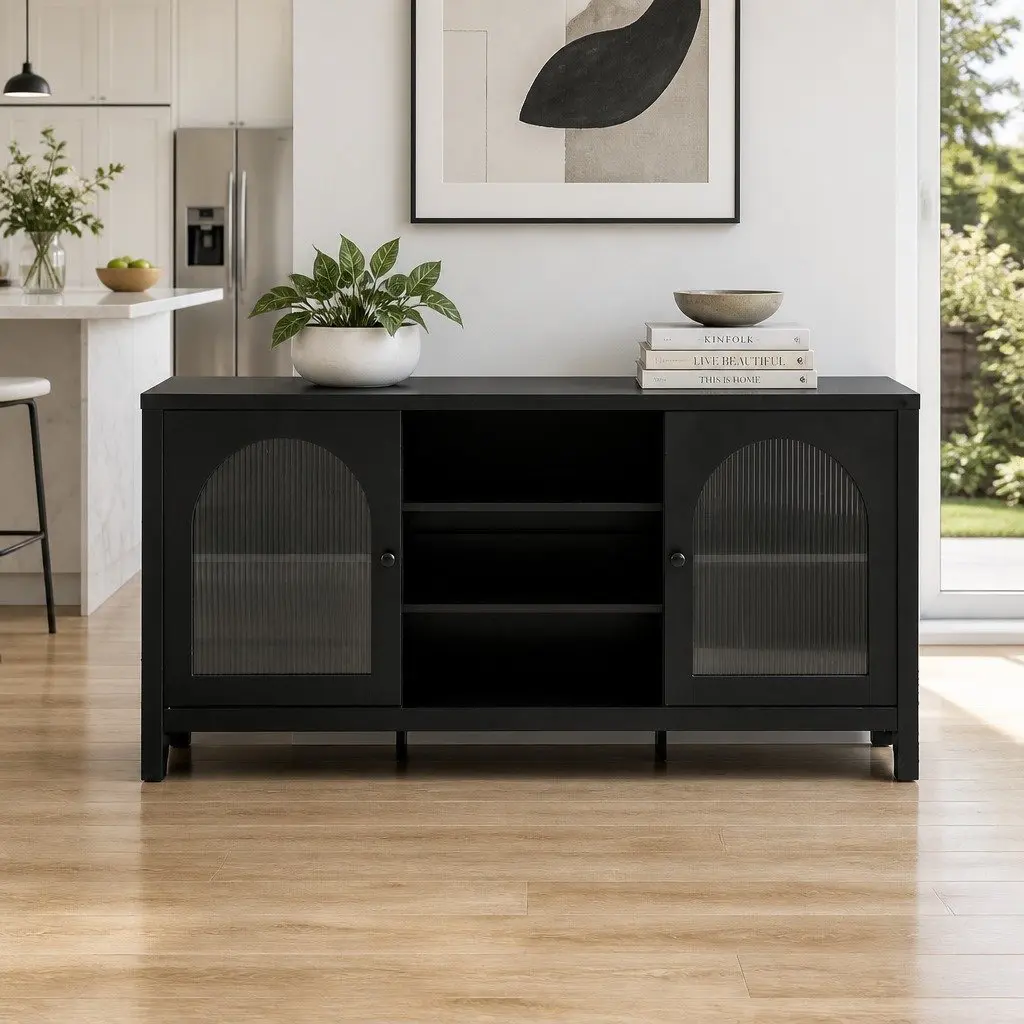 Buffet Sideboard Adjustable Shelves Storage Cabinet Black