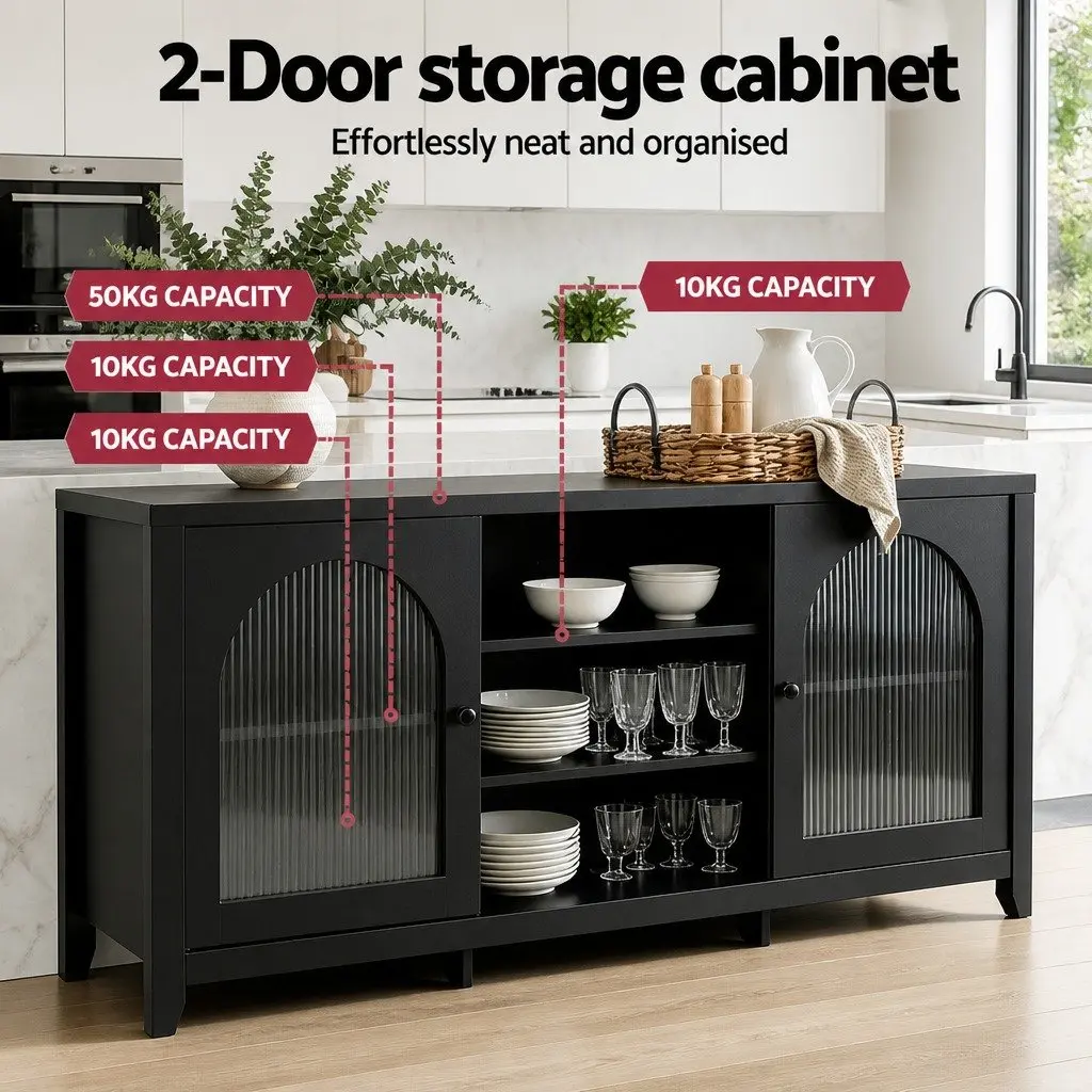 Buffet Sideboard Adjustable Shelves Storage Cabinet Black