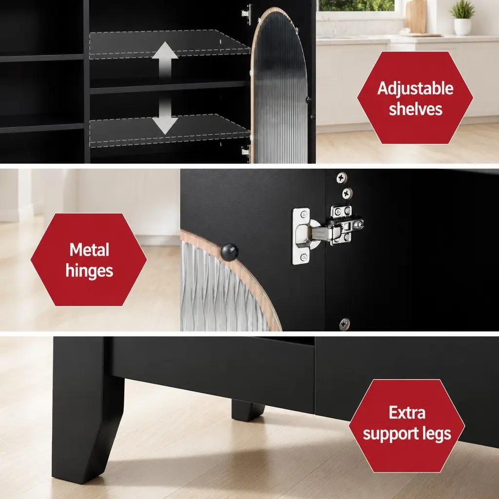 Buffet Sideboard Adjustable Shelves Storage Cabinet Black