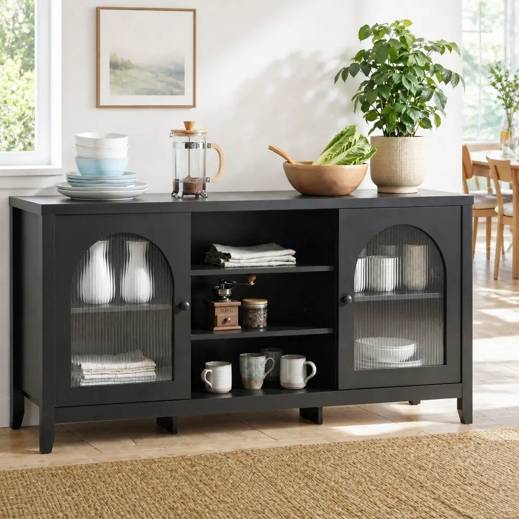 Buffet Sideboard Adjustable Shelves Storage Cabinet Black