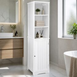 160cm Tall Bathroom Cabinet with 5 Shelves in White
