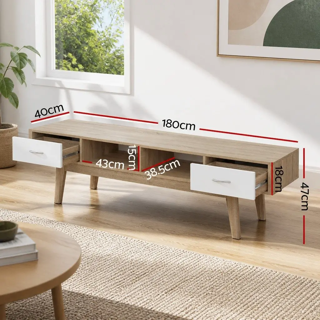 TV Unit Scandinavian Style Storage 180cm Two-Tone Oak White