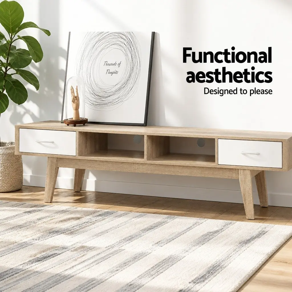 TV Unit Scandinavian Style Storage 180cm Two-Tone Oak White