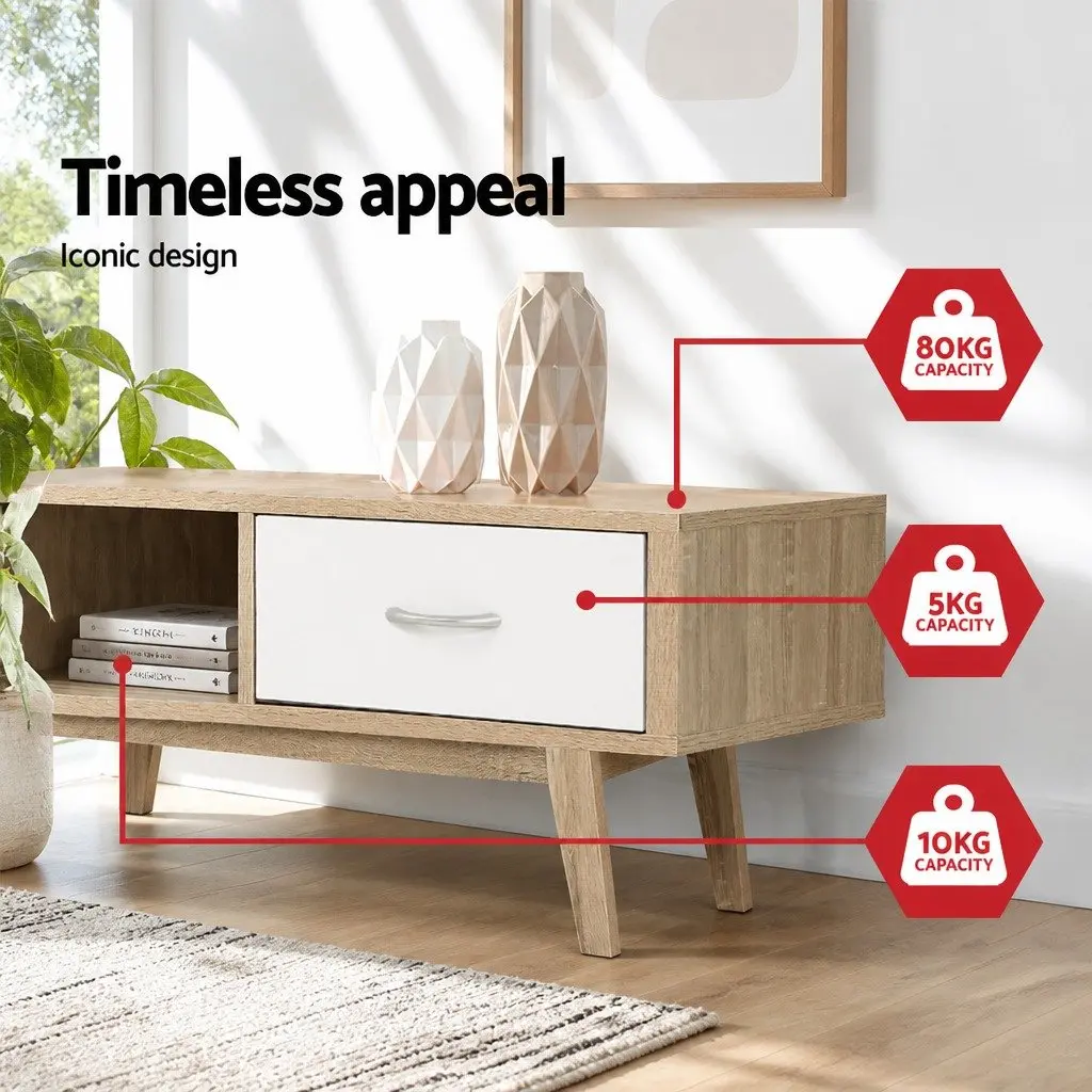 TV Unit Scandinavian Style Storage 180cm Two-Tone Oak White