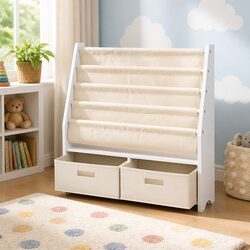4-Tier Kids Bookshelf with Removable Storage Boxes