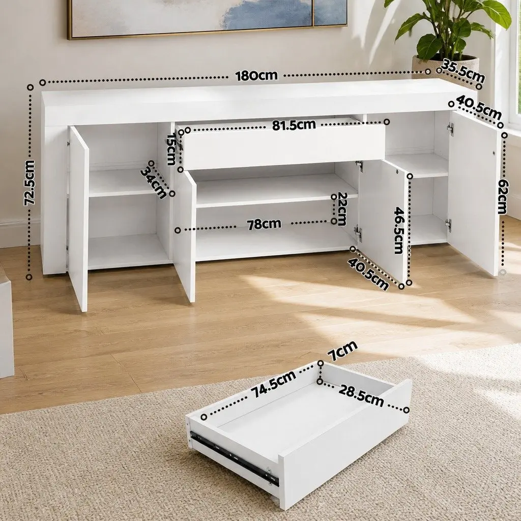 Buffet Sideboard Cabinet Modern Push-Open Mechanism 180cm White