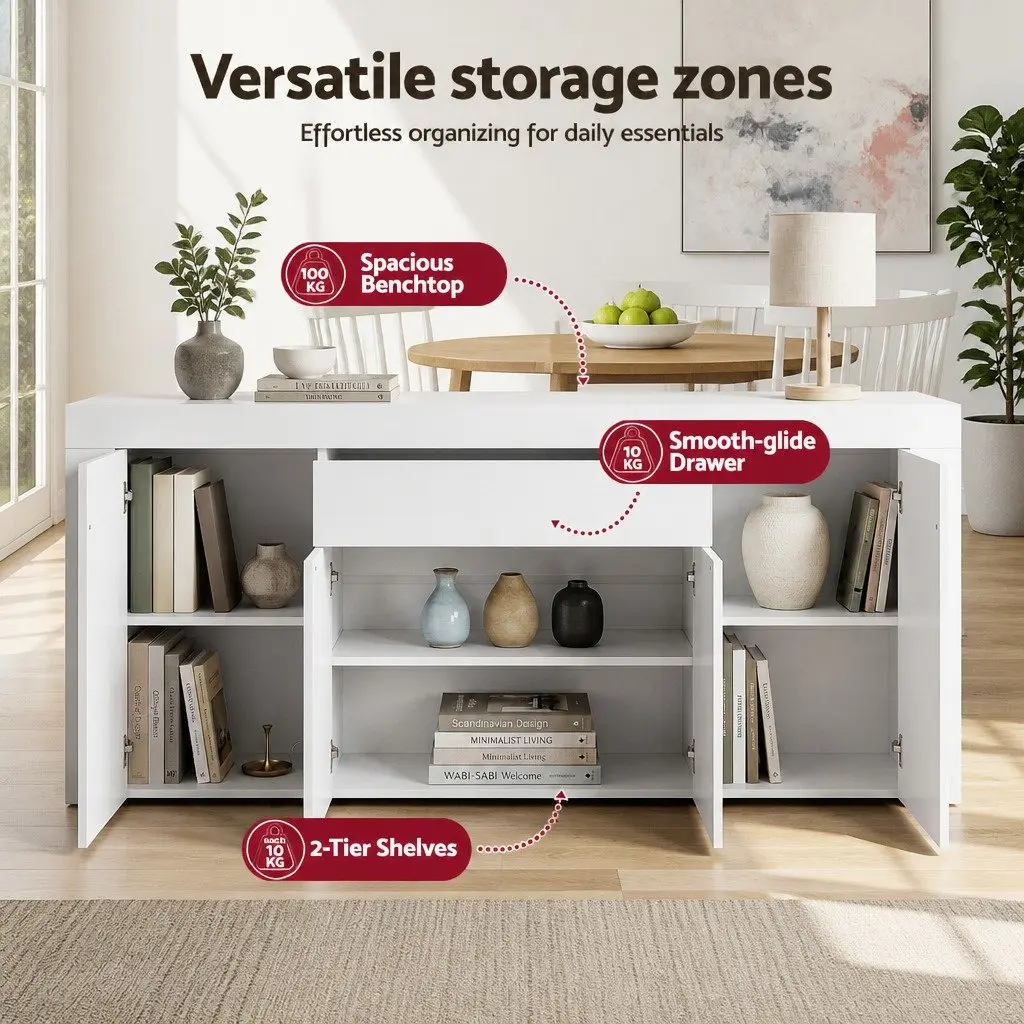 Buffet Sideboard Cabinet Modern Push-Open Mechanism 180cm White