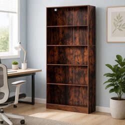 5-Tier Bookshelf with Adjustable Shelves in Brown