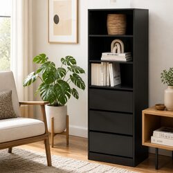 Tallboy Chest of Drawers in Black with 3 Shelves