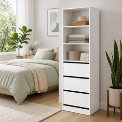 3 Drawer Storage Tallboy Chest in White Finish