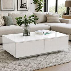 Four-Drawer White Coffee Table for Modern Living Rooms