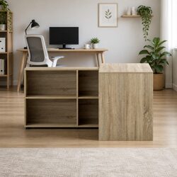 Computer Desk with Bookcase Storage in Oak