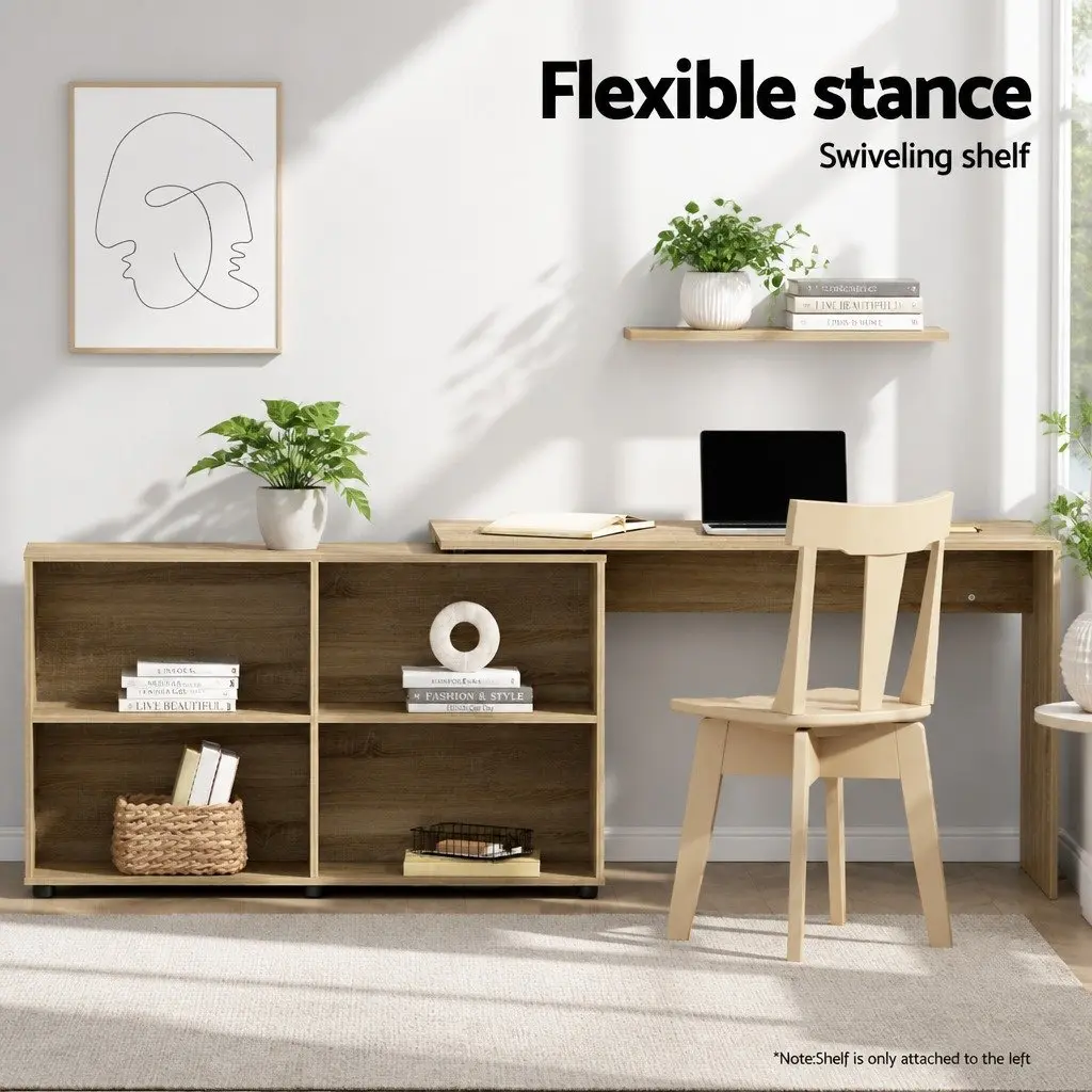 Computer Desk with 4-Compartment Bookcase Storage L-Shape 130cm Oak