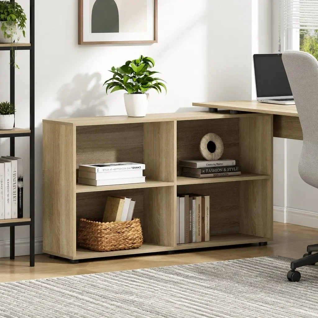 Computer Desk with 4-Compartment Bookcase Storage L-Shape 130cm Oak