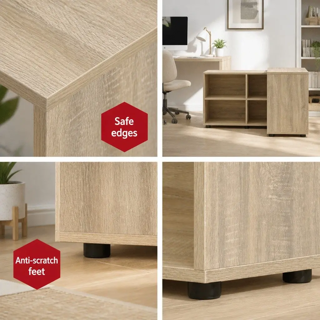 Computer Desk with 4-Compartment Bookcase Storage L-Shape 130cm Oak
