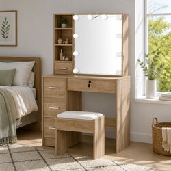 Dressing Table Set with LED Bulbs and Stool