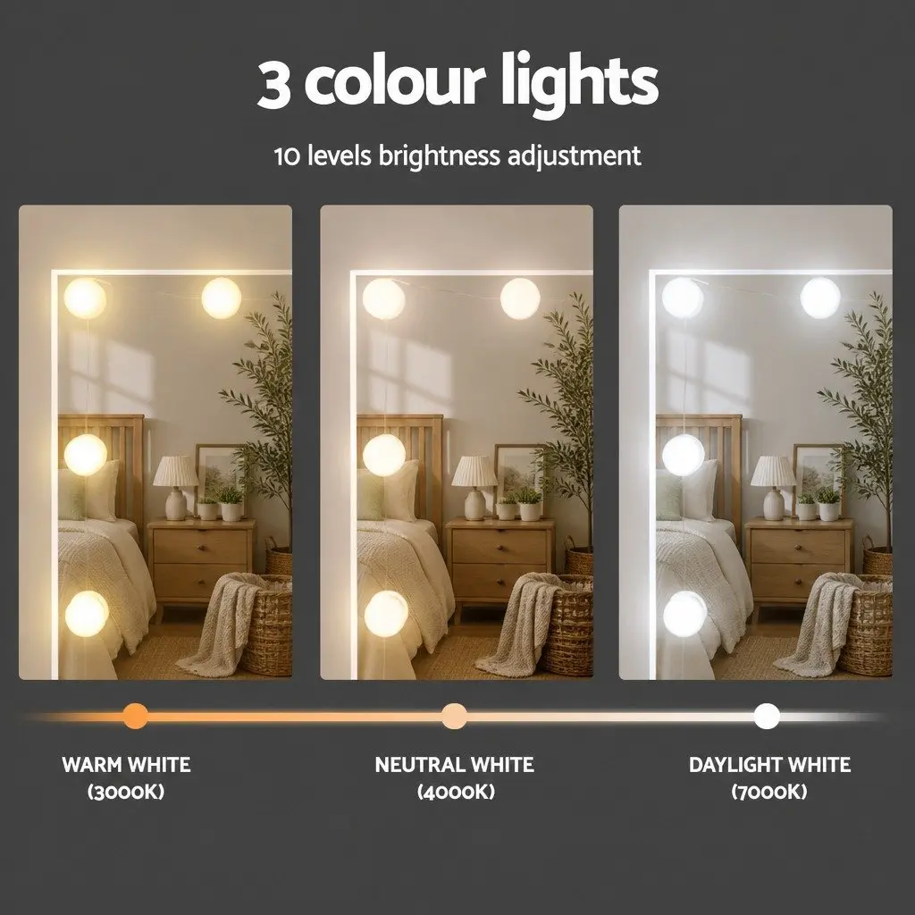LED Dressing Table Set with Stool and Mirror White 105cm