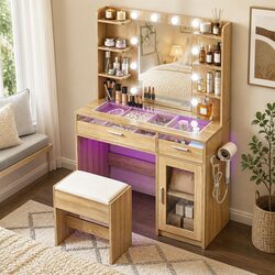 Dressing Table Vanity with LED Mirror and Storage Features