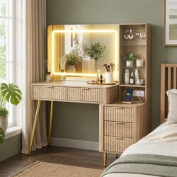 Dressing Table with LED Mirror and Storage Options