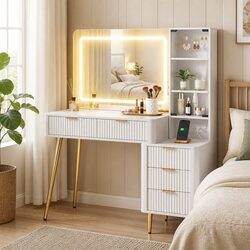 Dressing Table with LED Vanity Mirror and Charging Ports