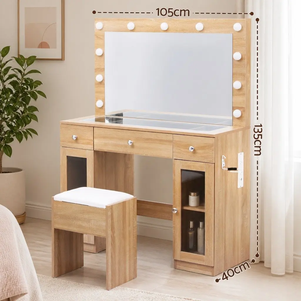 Dressing Table Vanity Desk with LED Mirror RGB Lighting Wood 105cm