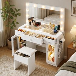 Dressing Table with RGB LED Bulbs and Storage Solutions