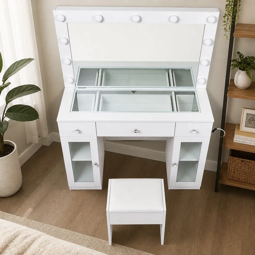 Dressing Table with Hollywood Mirror LED Bulbs RGB Light White 105cm x 40cm x 135cm