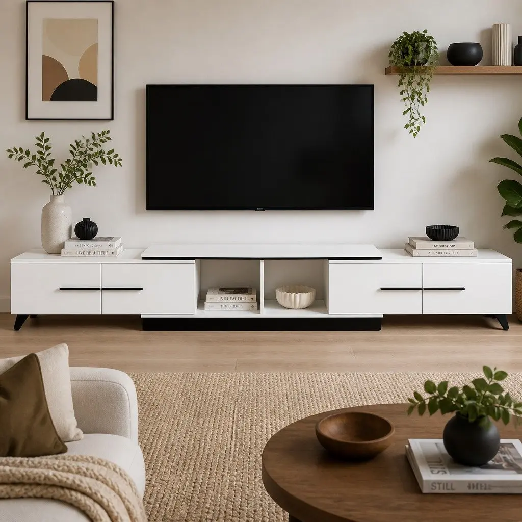 Extendable TV Unit Storage Drawers 190-260cm White