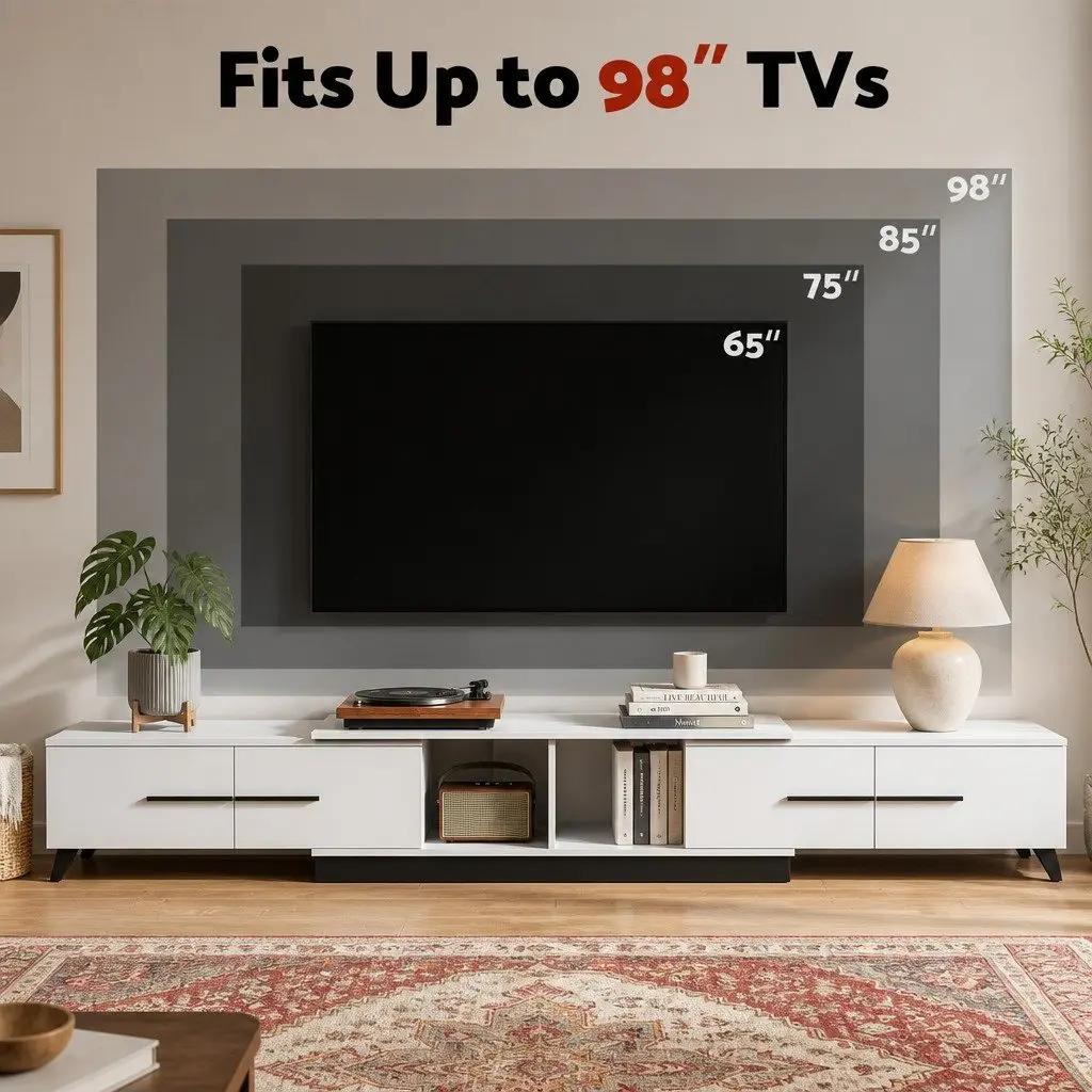 Extendable TV Unit Storage Drawers 190-260cm White