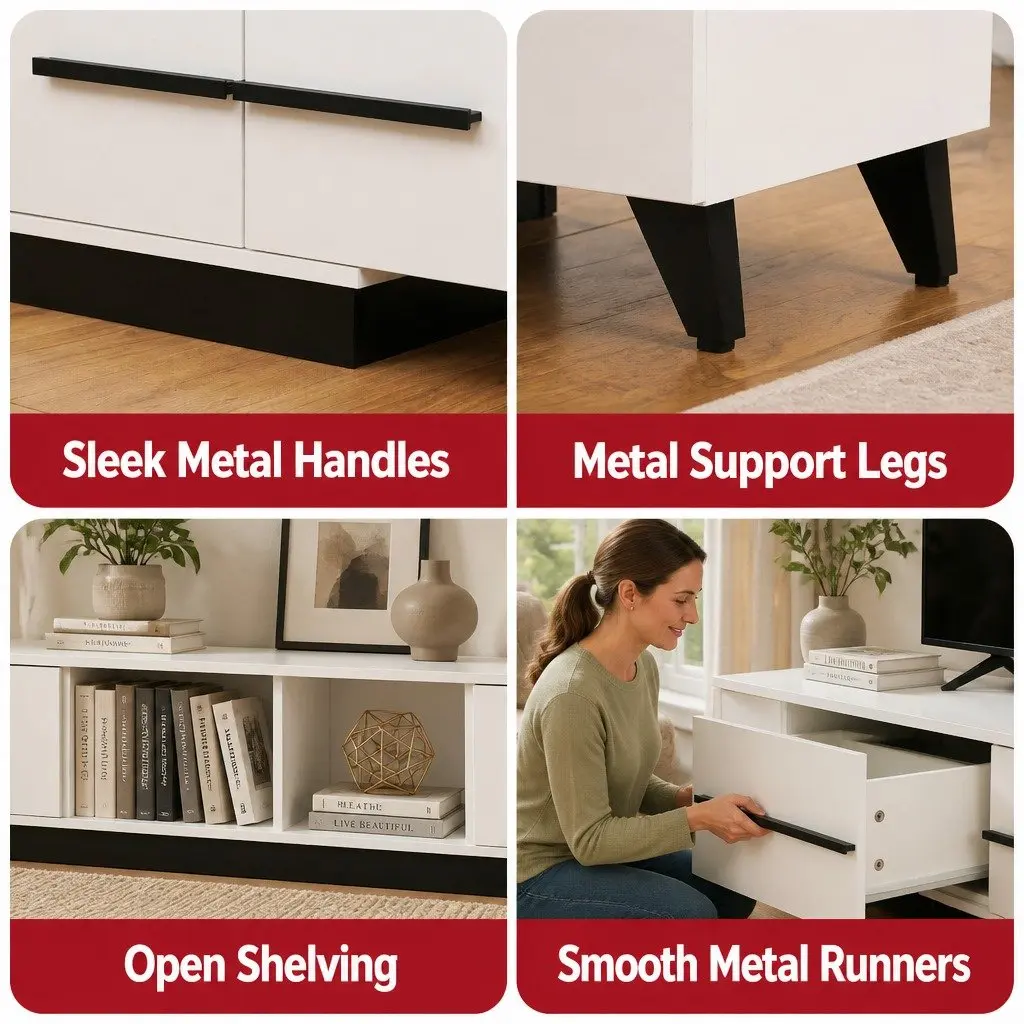 Extendable TV Unit Storage Drawers 190-260cm White