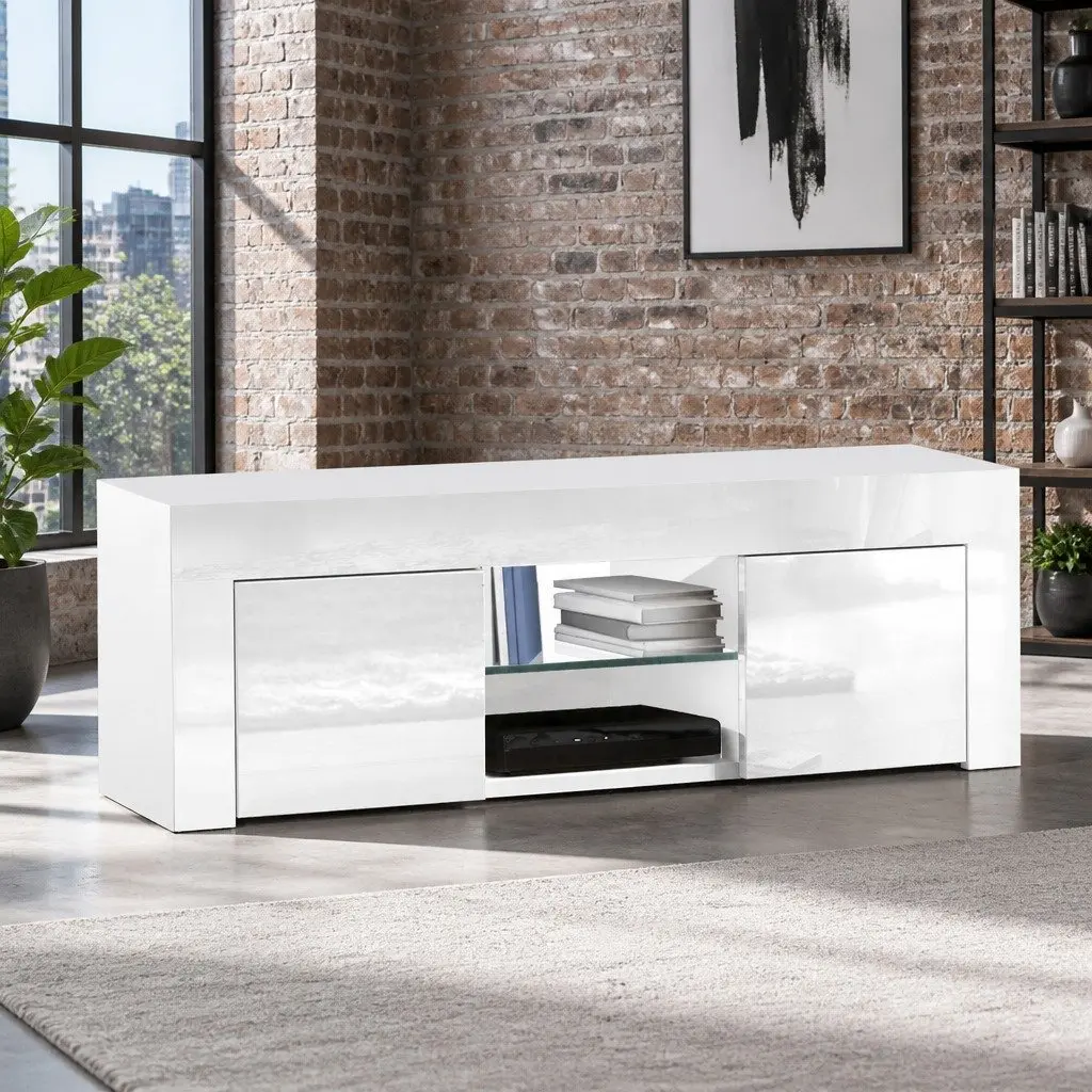 TV Unit Entertainment Unit with Open Shelves and Storage Cabinets 130cm White